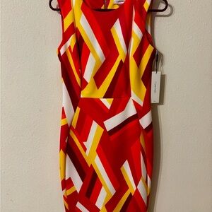 Calvin Klein Red and Yellow Geometric Mini Dress